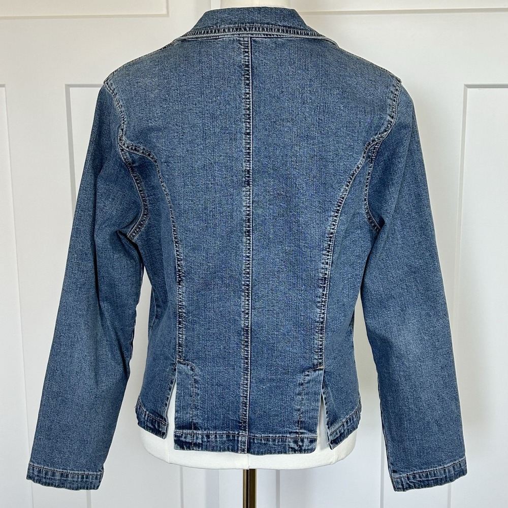 Ethyl Vintage Denim Blazer Jacket ~ Women's LARGE ~Medium Wash Stretch Y2K Retro - Picture 5 of 11